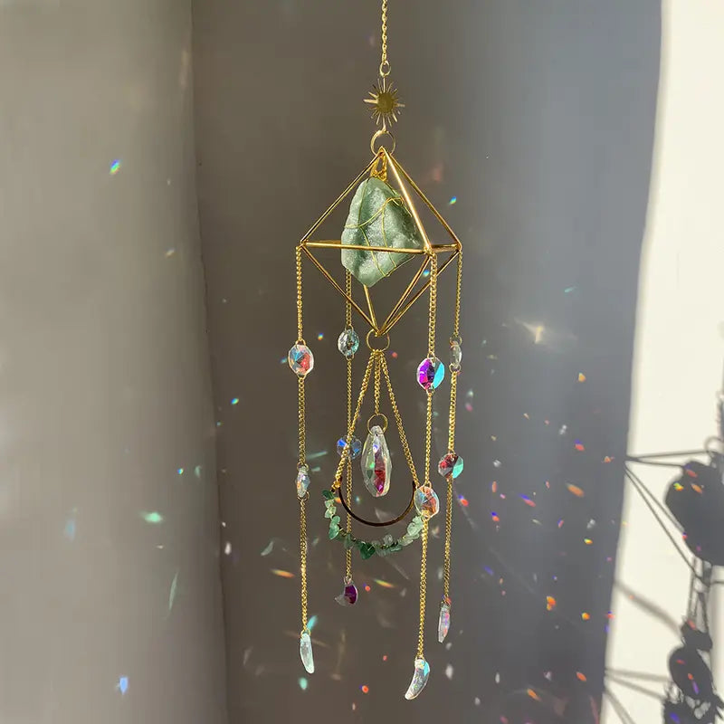 Natural Gemstone Crystal Suncatcher, Window Prism Hanging Decor, Boho Home Decor, Rainbow Maker, Garden Charms Decor, Room Decor, Wind Chime