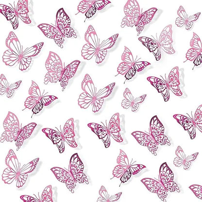 72 Pcs 3D Butterfly Wall Decor Stickers, Pink-Purple Butterfly Party Decorations, Butterfly Wall Decals, Butterfly Bedroom Classroom Wedding Cake Balloon Decor Aesthetic for Girl, 4 Styles 3 Sizes