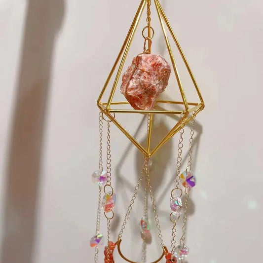 Natural Gemstone Crystal Suncatcher, Window Prism Hanging Decor, Boho Home Decor, Rainbow Maker, Garden Charms Decor, Room Decor, Wind Chime