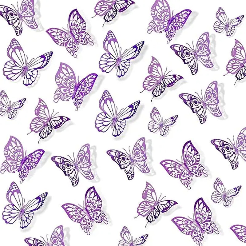 72 Pcs 3D Butterfly Wall Decor Stickers, Pink-Purple Butterfly Party Decorations, Butterfly Wall Decals, Butterfly Bedroom Classroom Wedding Cake Balloon Decor Aesthetic for Girl, 4 Styles 3 Sizes