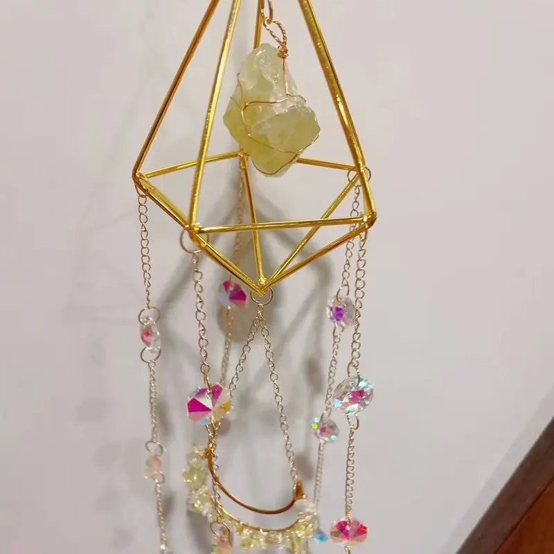 Natural Gemstone Crystal Suncatcher, Window Prism Hanging Decor, Boho Home Decor, Rainbow Maker, Garden Charms Decor, Room Decor, Wind Chime