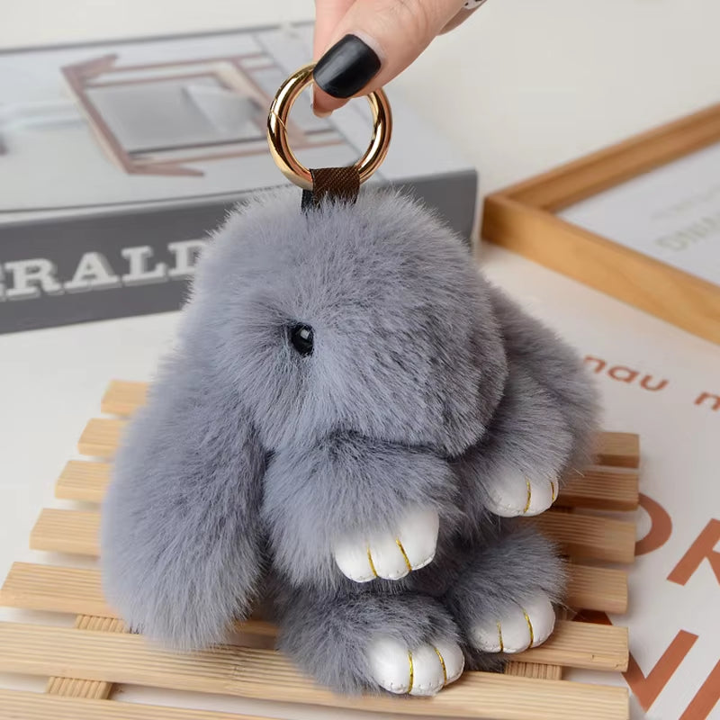 Fluffy Fur Pompom Rabbit Keychain Women Cute Bunny Key Chain Female Bag Car Charms Trinket Hare Toy Jewelry Party Gift