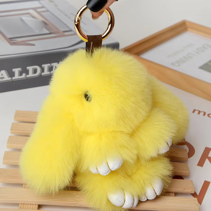 Fluffy Fur Pompom Rabbit Keychain Women Cute Bunny Key Chain Female Bag Car Charms Trinket Hare Toy Jewelry Party Gift