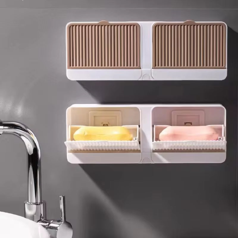 Drain Soap Rack Clamshell Perforation-Free Soap Box Large Capacity Wall Hanging Soap Box Network Red High-Grade Laundry Soap Box