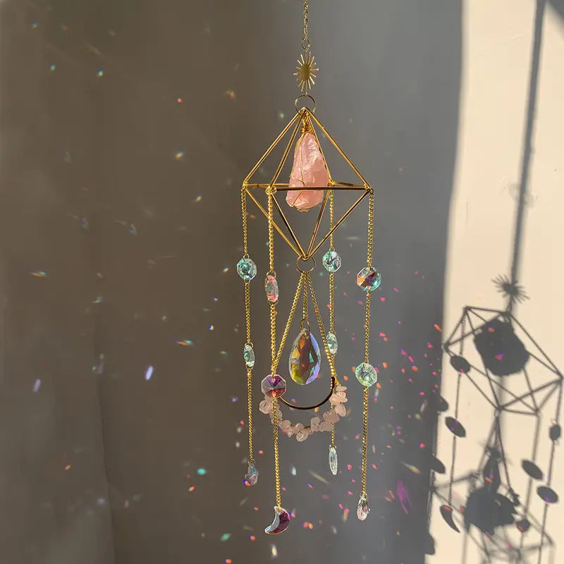 Natural Gemstone Crystal Suncatcher, Window Prism Hanging Decor, Boho Home Decor, Rainbow Maker, Garden Charms Decor, Room Decor, Wind Chime