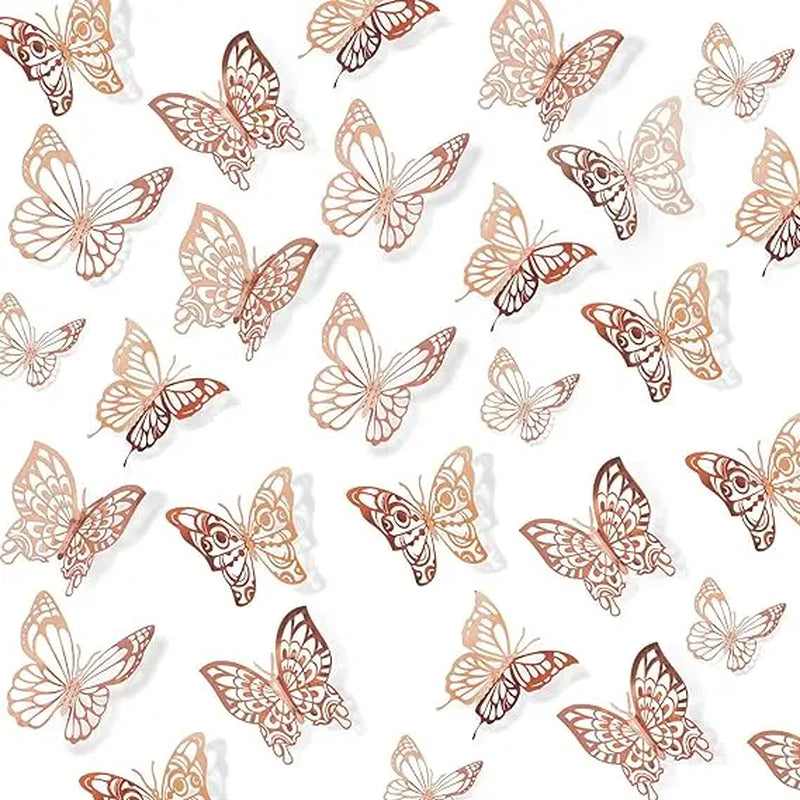 72 Pcs 3D Butterfly Wall Decor Stickers, Pink-Purple Butterfly Party Decorations, Butterfly Wall Decals, Butterfly Bedroom Classroom Wedding Cake Balloon Decor Aesthetic for Girl, 4 Styles 3 Sizes