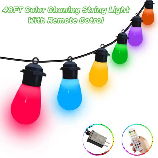 Nw4Lbs 48FT Color Changing String Lights with Remote Control, Dimmable RGB Multicolor String Lighting Weatherproof for Party Patio Wedding Decor