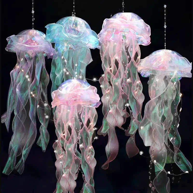 Jellyfish Lamp Portable Flower Lantern Children Room under the Sea Atmosphere Decoration Lamp Bedroom Night Lamp Home Decoration