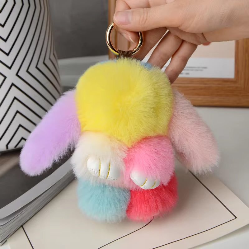 Fluffy Fur Pompom Rabbit Keychain Women Cute Bunny Key Chain Female Bag Car Charms Trinket Hare Toy Jewelry Party Gift