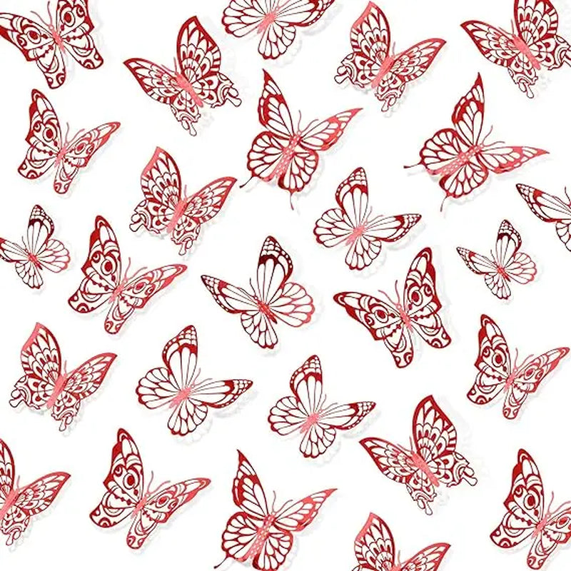 72 Pcs 3D Butterfly Wall Decor Stickers, Pink-Purple Butterfly Party Decorations, Butterfly Wall Decals, Butterfly Bedroom Classroom Wedding Cake Balloon Decor Aesthetic for Girl, 4 Styles 3 Sizes