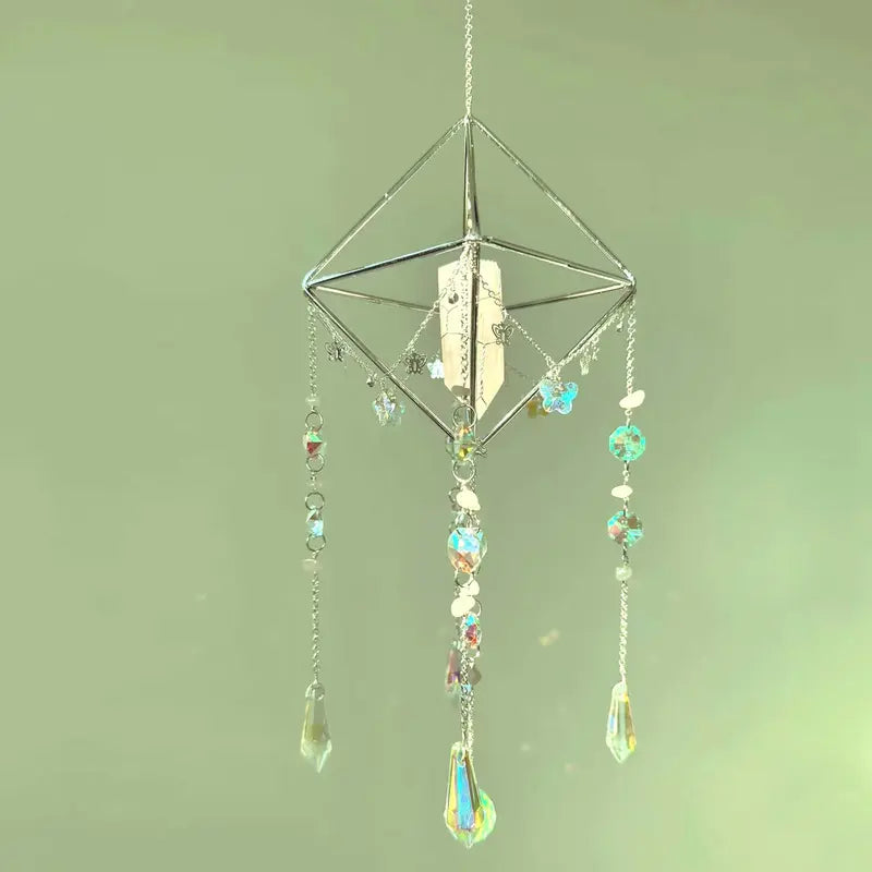 Natural Gemstone Crystal Suncatcher, Window Prism Hanging Decor, Boho Home Decor, Rainbow Maker, Garden Charms Decor, Room Decor, Wind Chime