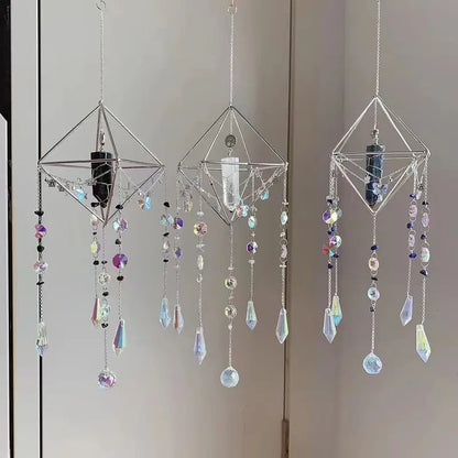 Natural Gemstone Crystal Suncatcher, Window Prism Hanging Decor, Boho Home Decor, Rainbow Maker, Garden Charms Decor, Room Decor, Wind Chime