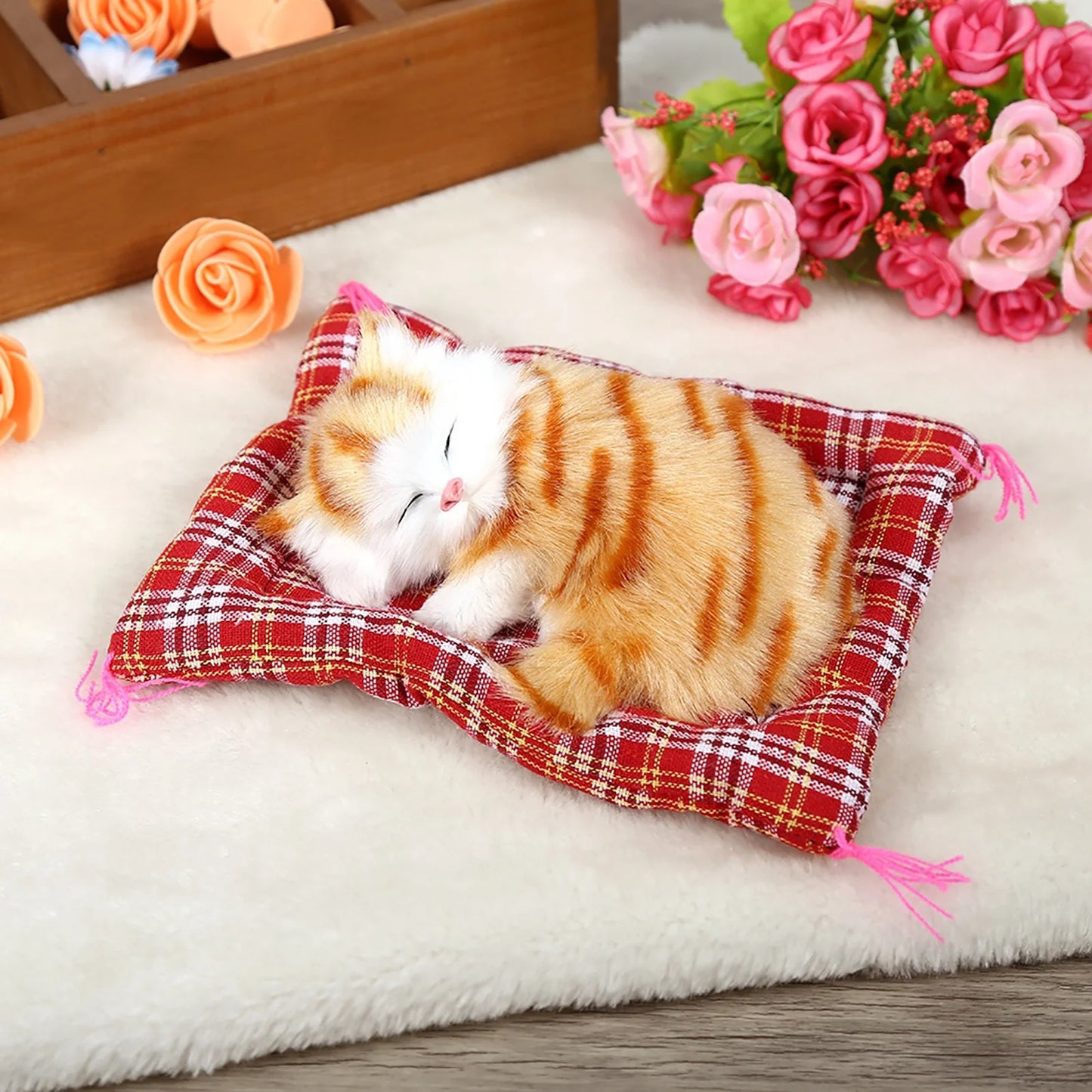 Kitten Plush Toy Kitten Plush Toys Cat Plush Toy Kitten Sounding Toy Super Cute Simulation Sounding Sleeping Kittens Cats Plush Toys Doll Christmas Gift Yellow