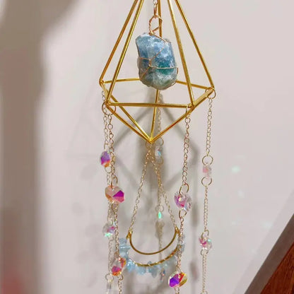 Natural Gemstone Crystal Suncatcher, Window Prism Hanging Decor, Boho Home Decor, Rainbow Maker, Garden Charms Decor, Room Decor, Wind Chime