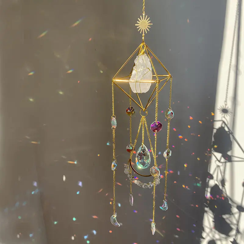 Natural Gemstone Crystal Suncatcher, Window Prism Hanging Decor, Boho Home Decor, Rainbow Maker, Garden Charms Decor, Room Decor, Wind Chime