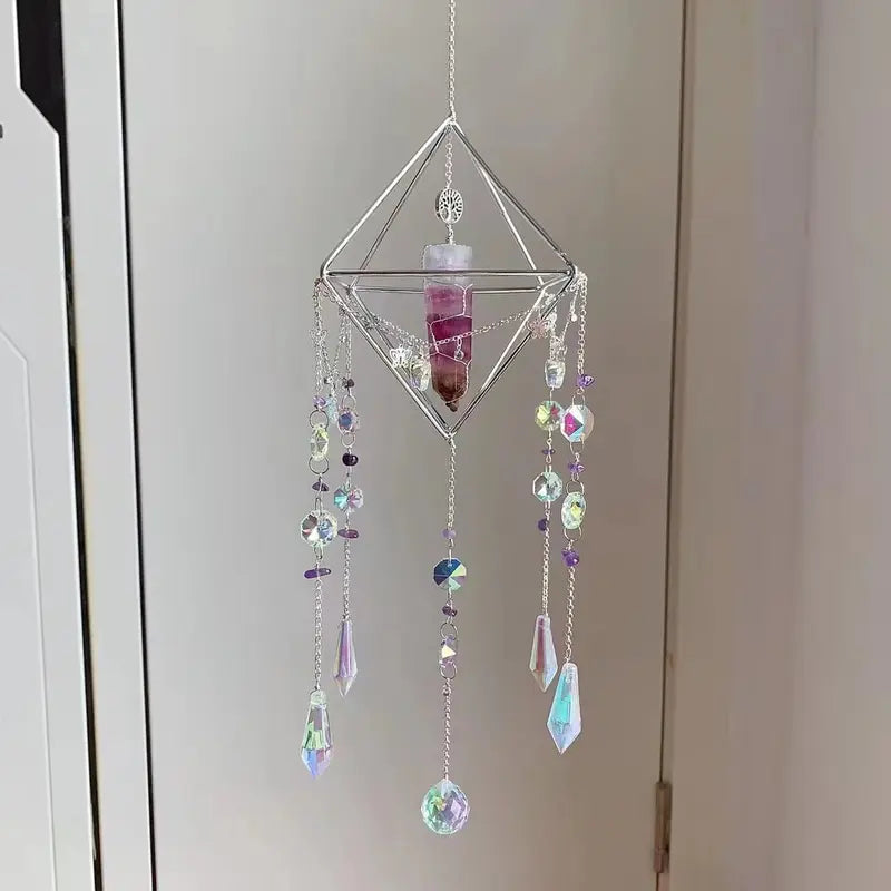 Natural Gemstone Crystal Suncatcher, Window Prism Hanging Decor, Boho Home Decor, Rainbow Maker, Garden Charms Decor, Room Decor, Wind Chime