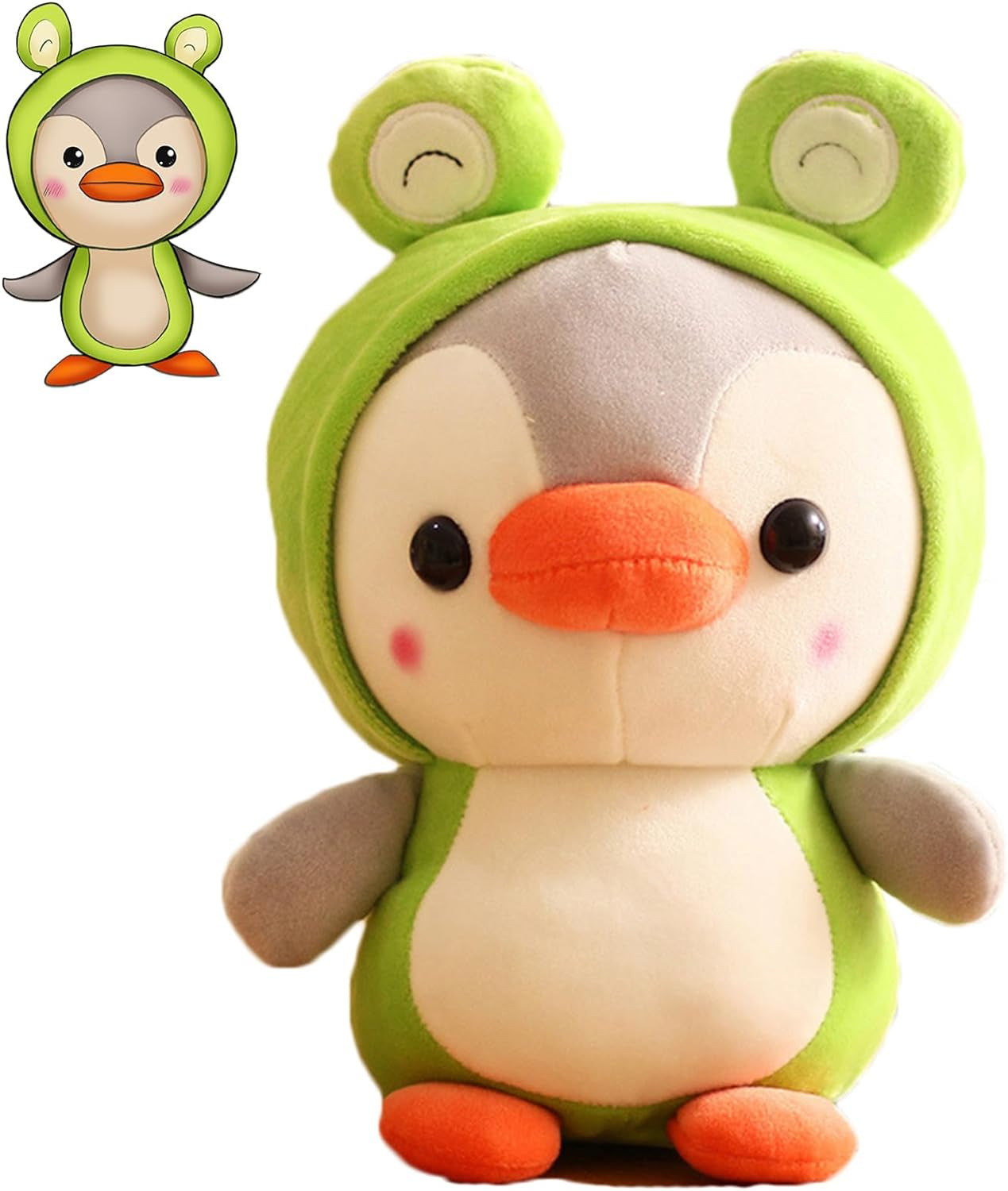 Duck/Penguin Stuffed Animal in Frog Costume Adorable Plushies Wearing Green Frog Outfit Plush Toys Great for Kids and Lovers,Stuffed Penguin Animals 10 Inch