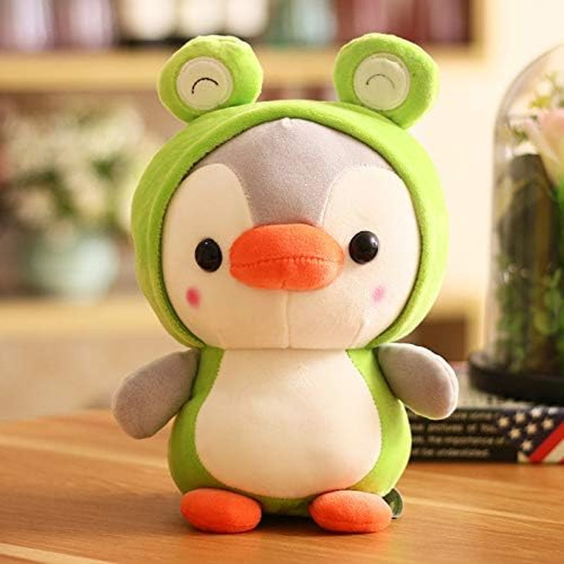 Duck/Penguin Stuffed Animal in Frog Costume Adorable Plushies Wearing Green Frog Outfit Plush Toys Great for Kids and Lovers,Stuffed Penguin Animals 10 Inch