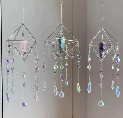 Natural Gemstone Crystal Suncatcher, Window Prism Hanging Decor, Boho Home Decor, Rainbow Maker, Garden Charms Decor, Room Decor, Wind Chime