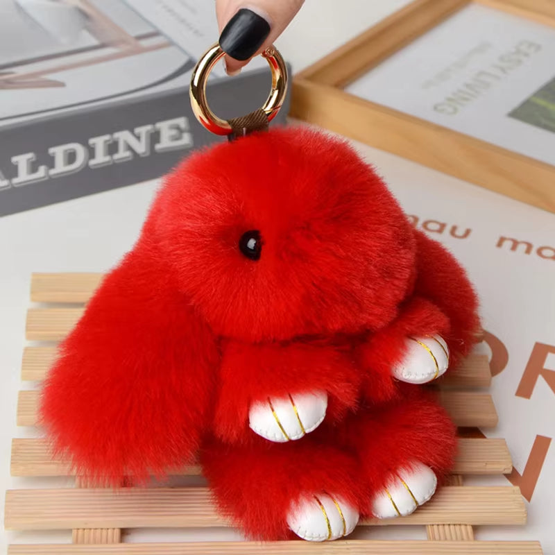 Fluffy Fur Pompom Rabbit Keychain Women Cute Bunny Key Chain Female Bag Car Charms Trinket Hare Toy Jewelry Party Gift