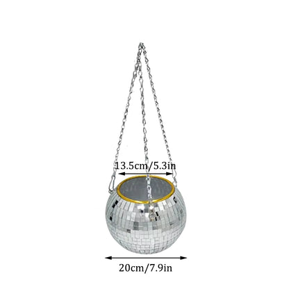 1PC Disco Ball Creative round Flowerpot Hanging Basket Plastic Glass Mirror Plant Planting Pot Succulent Slivery