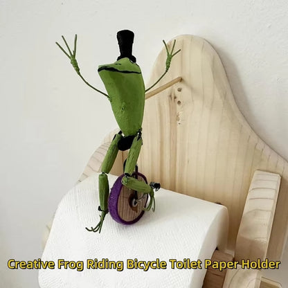 Creative Frog Riding Bicycle Toilet Paper Holder Funny Wall Mounted Frog Roll Paper Holder