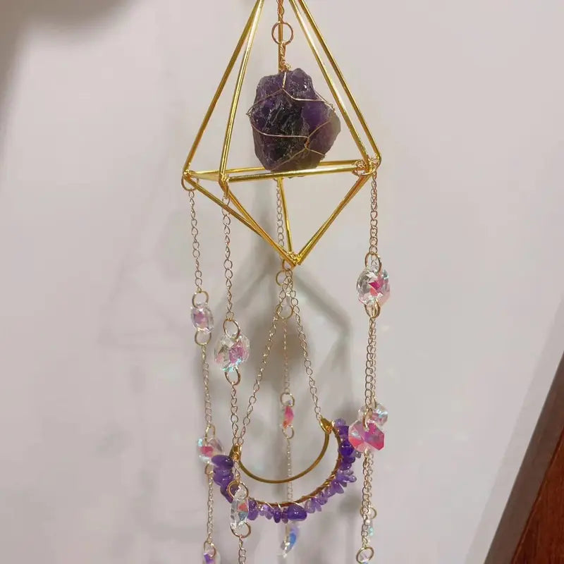 Natural Gemstone Crystal Suncatcher, Window Prism Hanging Decor, Boho Home Decor, Rainbow Maker, Garden Charms Decor, Room Decor, Wind Chime