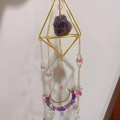 Natural Gemstone Crystal Suncatcher, Window Prism Hanging Decor, Boho Home Decor, Rainbow Maker, Garden Charms Decor, Room Decor, Wind Chime