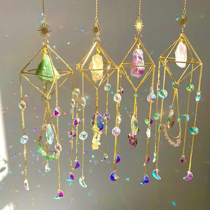 Natural Gemstone Crystal Suncatcher, Window Prism Hanging Decor, Boho Home Decor, Rainbow Maker, Garden Charms Decor, Room Decor, Wind Chime