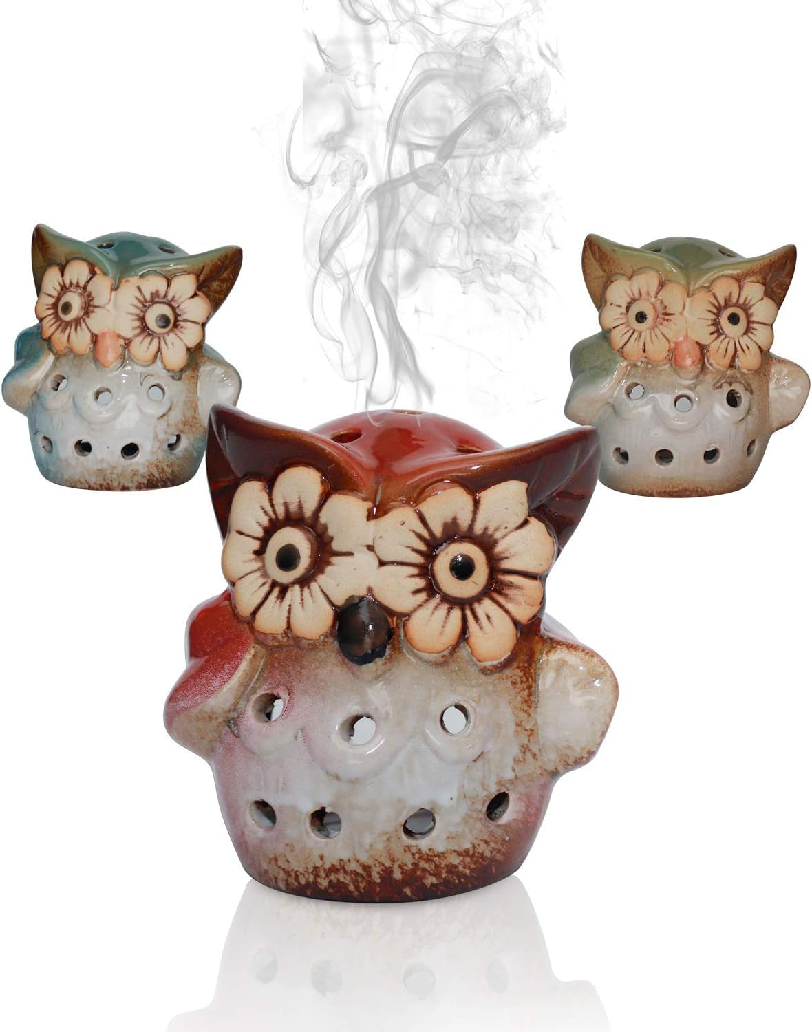 Incense Burner Cone Incense Holder Ceramic Owl Incense Ash Catcher Best for Incense Cones, Incense Bricks, Rope Incense, Resin Incense and Candle Holder