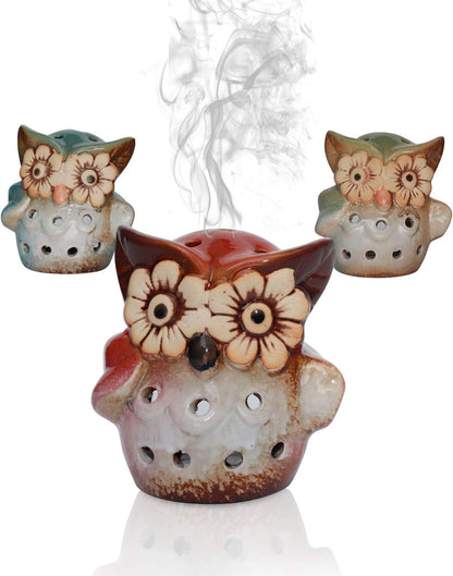 Incense Burner Cone Incense Holder Ceramic Owl Incense Ash Catcher Best for Incense Cones, Incense Bricks, Rope Incense, Resin Incense and Candle Holder